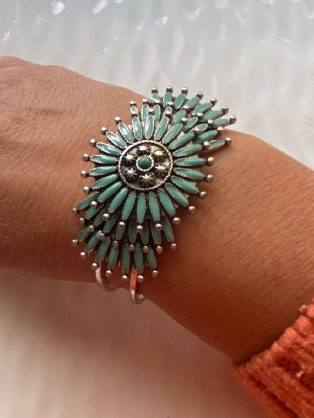 Turquoise Sunburst Cuff Bracelet - Picture 6 of 10